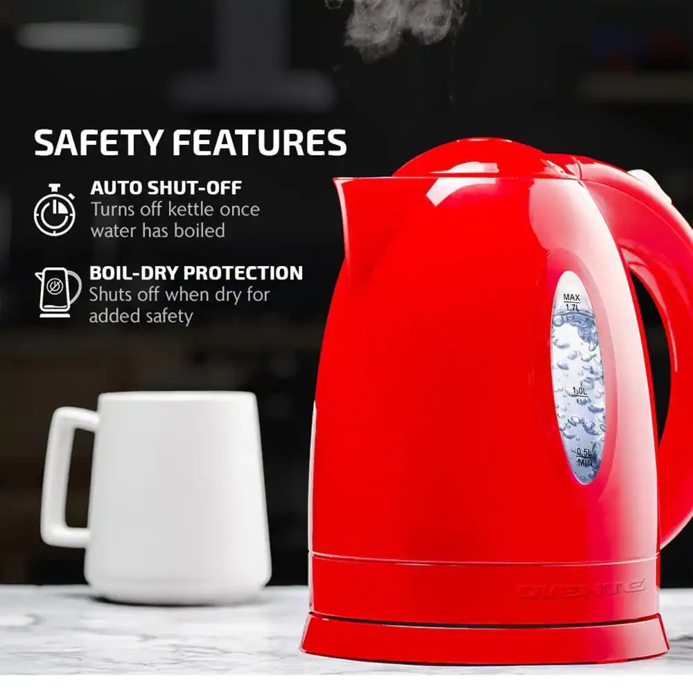 OVENTE KP72R 7-Cup Electric Kettle – Red, BPA-Free, Auto Shut-Off, 1100W