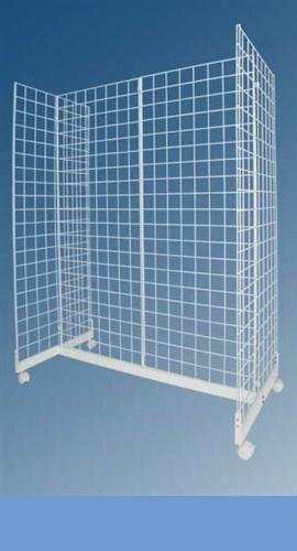Gondola Unit Panel Stand Display Rack Grid White Base Casters 48" L x 66" H x 24