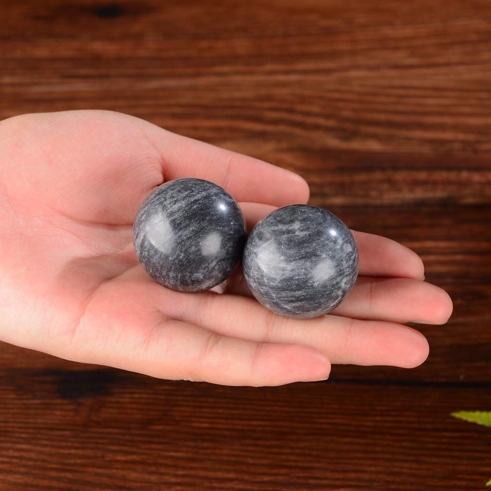 BRABUD Marble Hand Balls Dark Grey Chinese Health Exercise Baoding Balls Stre...