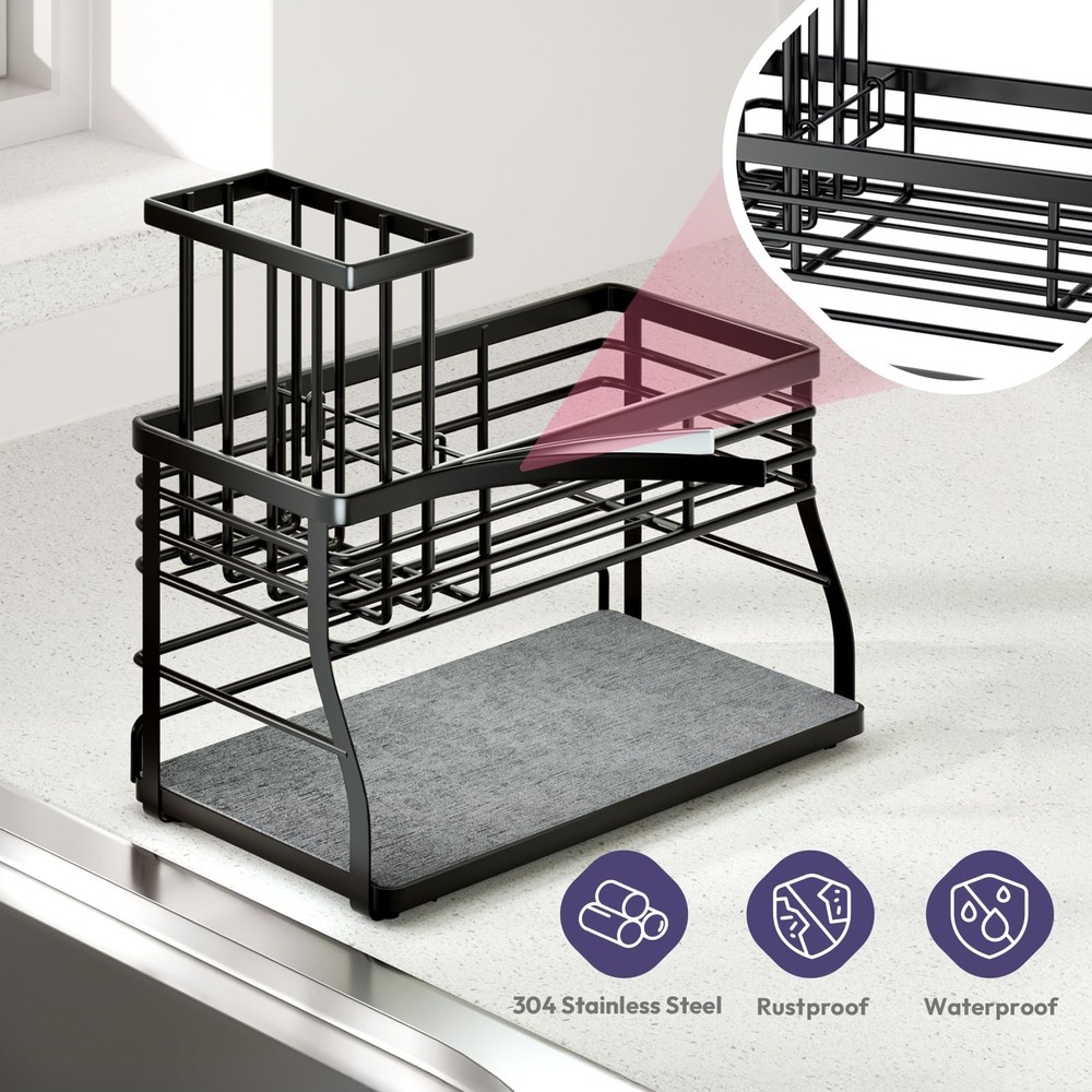 Sponge Holder for Kitchen Sink - 2 Tier Rustproof Sink Caddy with Instant Dry...