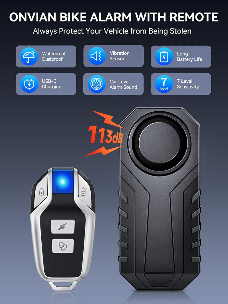 Upgraded Rechargeable Bike Alarm, Wireless Vibration Motion Sensor Antitheft Bik