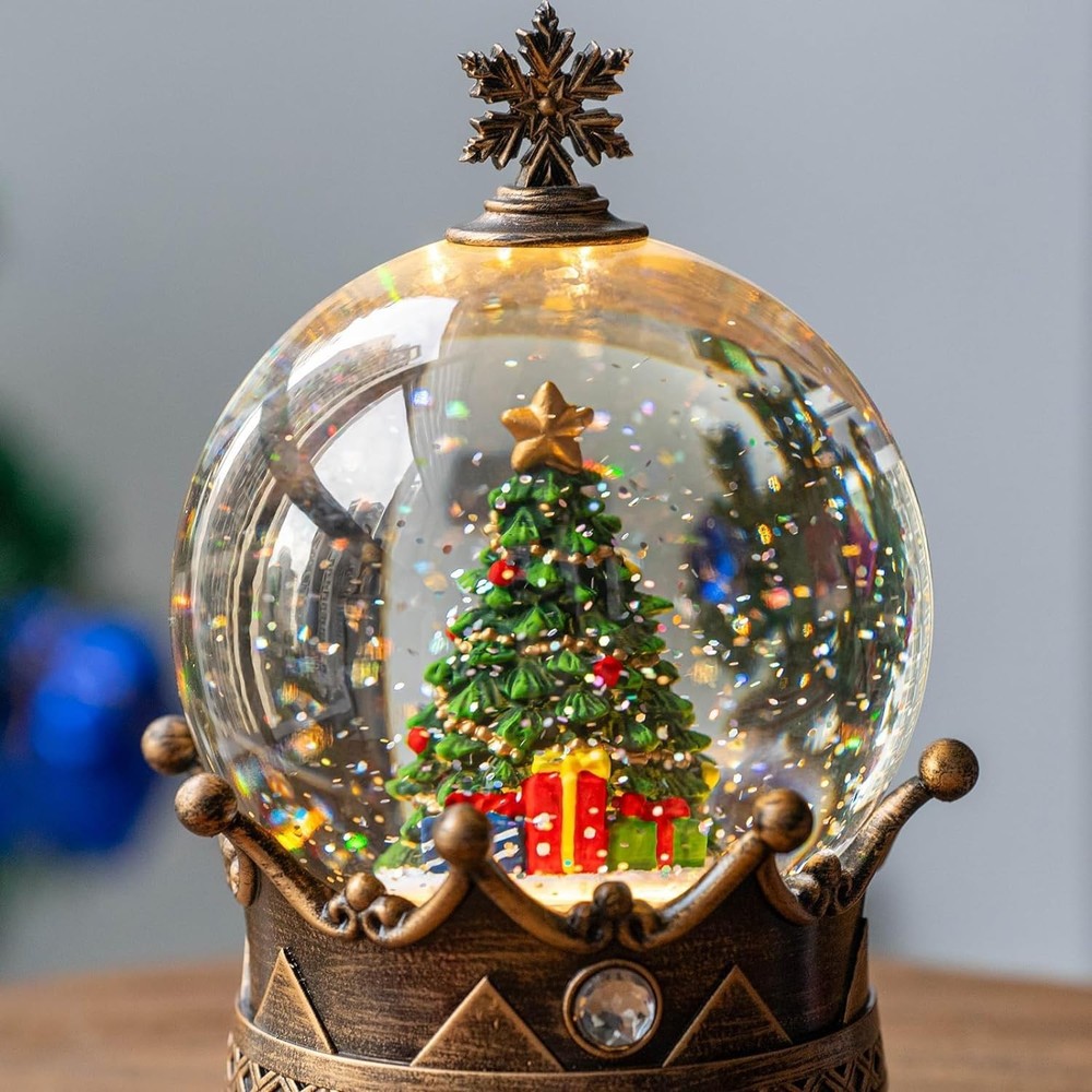 Charming Glittering Christmas Tree Crown Snow Globe with USB & Battery Modes