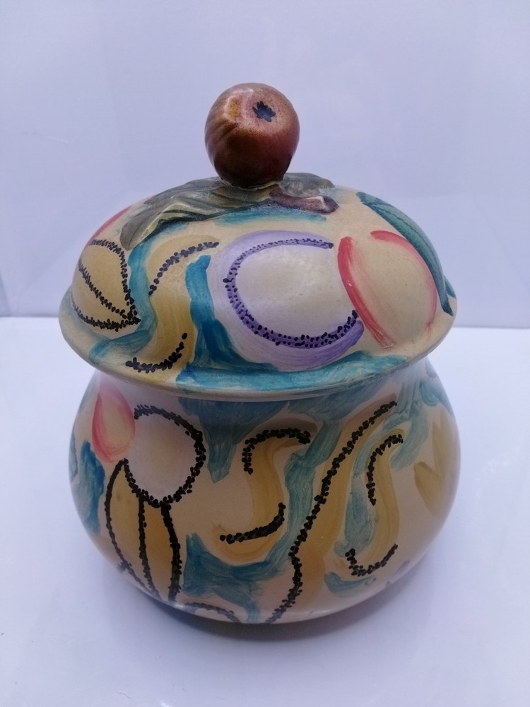 Fig Handle on Hand-Painted Dressing Table Container with Lid