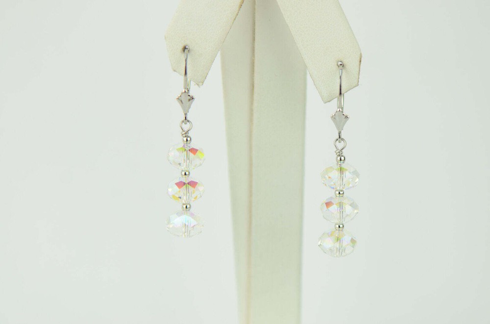 Three Color Crystal Dangle Drop earrings Sterling Silver 925
