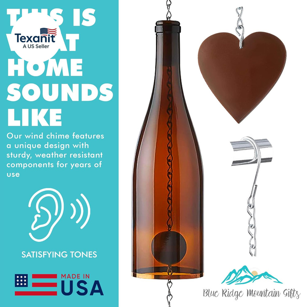 Wine Bottle Wind Chime - Wind Chimes for outside & inside Decor, Handcrafted Win