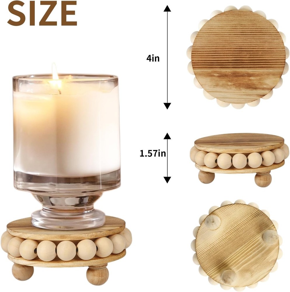 2Pcs Wood Risers for Display Decorative,Round Beaded Riser Distressed for Decor