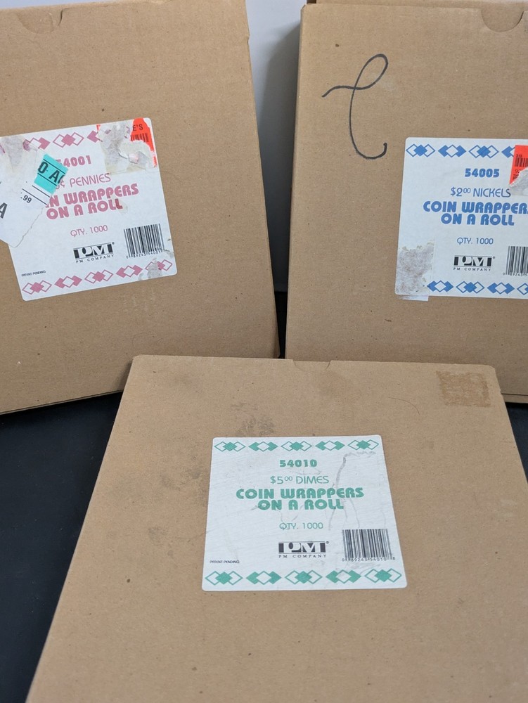 1000 each box Coin Wrappers on a roll 1 cent 5 cent 10 cent.