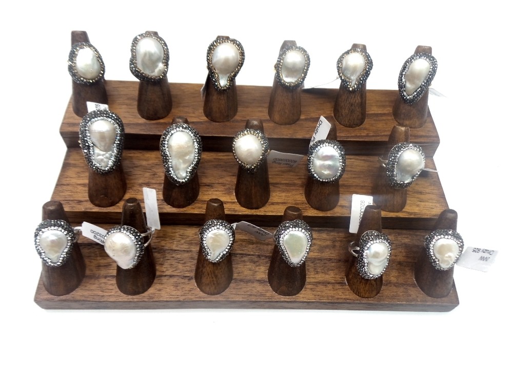 Walnut Color Solid Wood Ring Display (9.5" x 5.75")