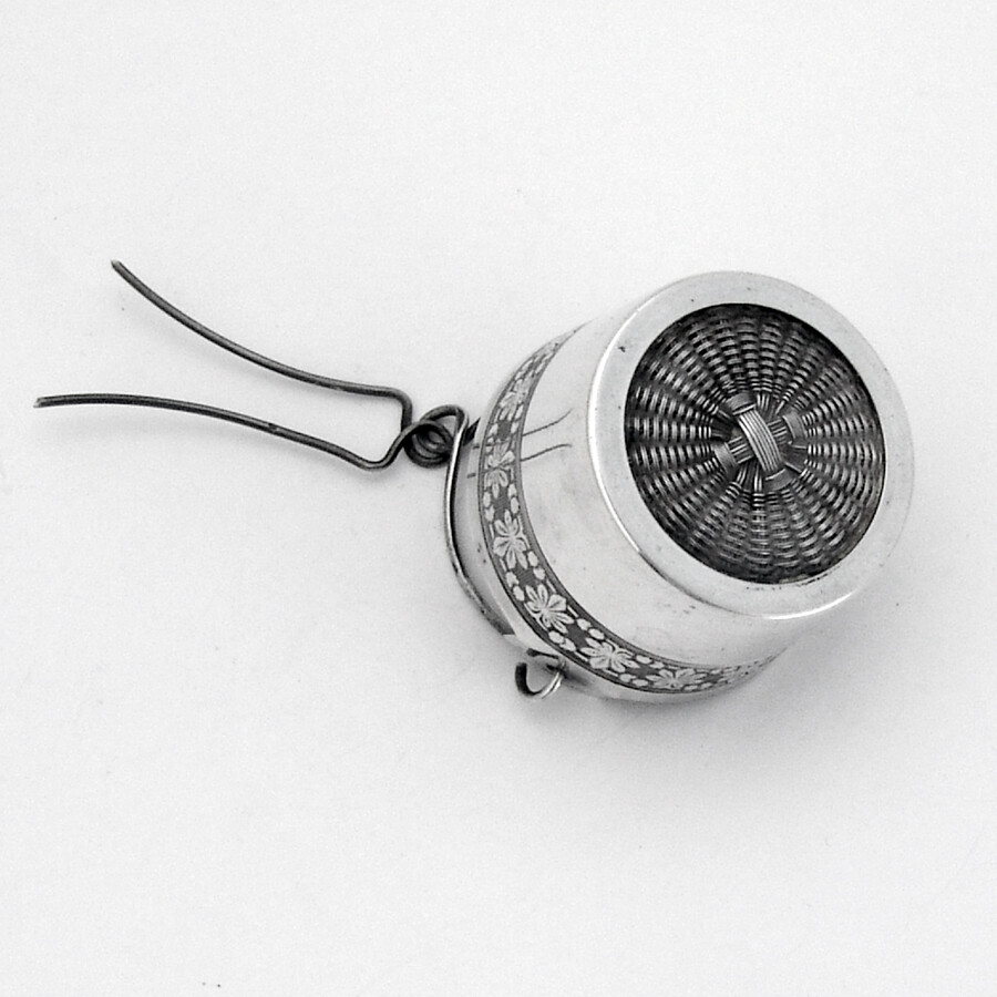 Engine Turned Foliate Tea Strainer Basket Austrian 900 Silver 1900