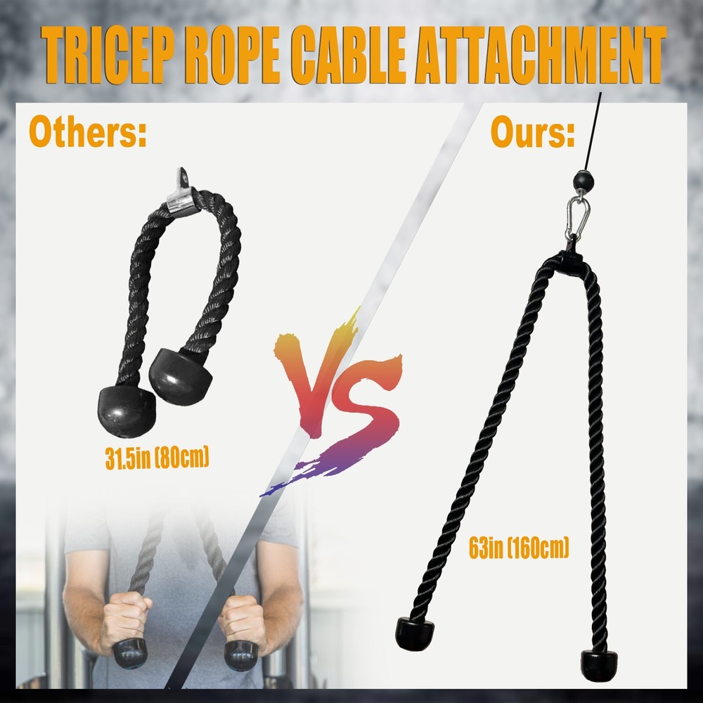 160cm Long Tricep Rope Pull Down Attachment Machine for Home Gym Pulley System