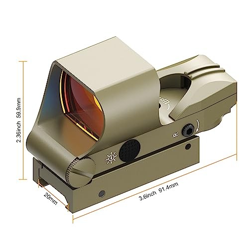 Reflex Sight, Multiple Reticle System Red Dot Sight with Picatinny Rail Khaki