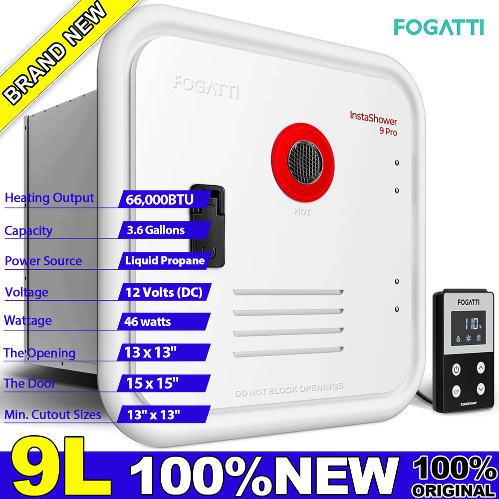 FOGATTI InstaShower 9 Pro RV Tankless Water Heater, 66,000 BTU (Highest Output)