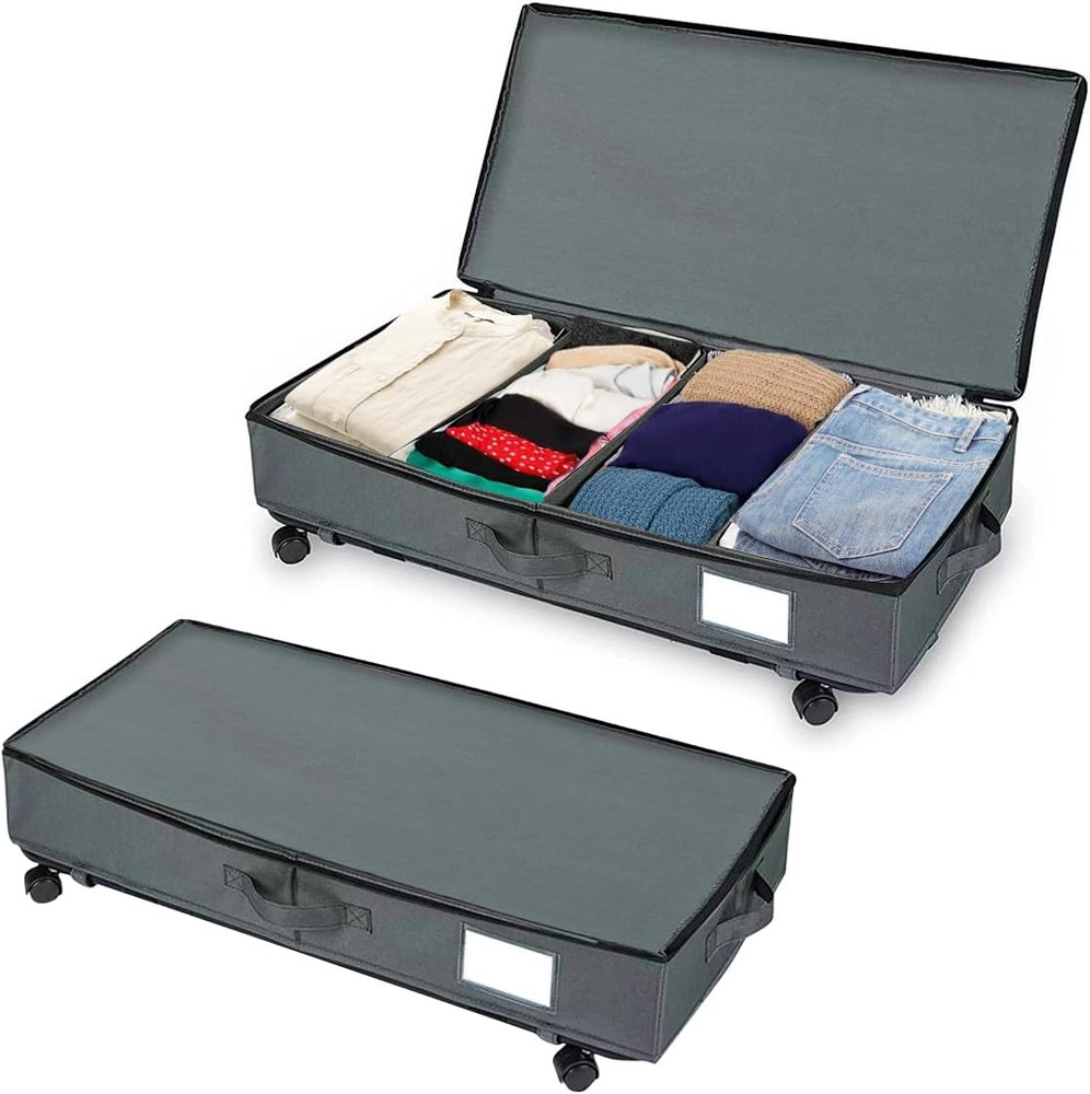 Under Bed Storage with Wheels under Bed Storage Containers with Lid&Label,Rollin