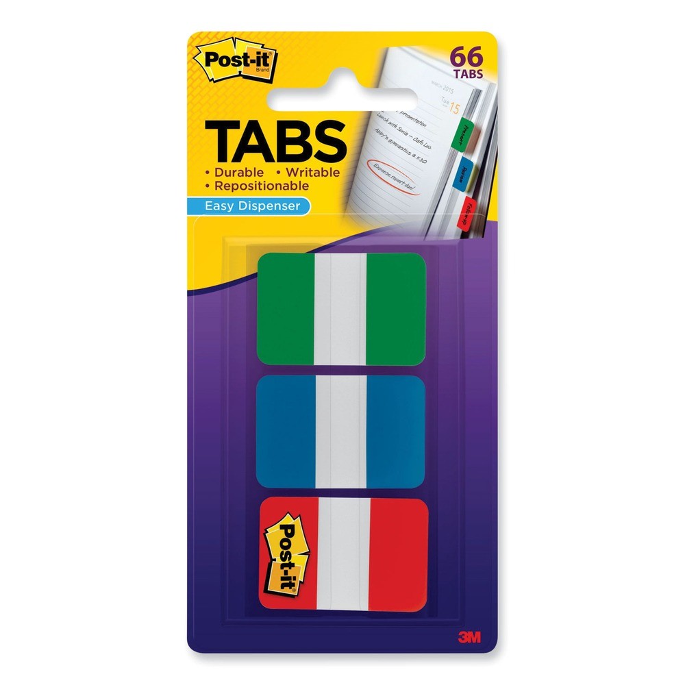 Post-it Tabs 686GBR 1/5-Cut Plain Solid Color Tabs - Assorted (66/Pack) New