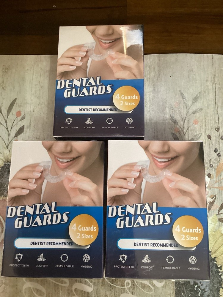 (3 Pack) Dental Guards, 4 Guards Per Box With 2 Sizes, (12 Guards Total)