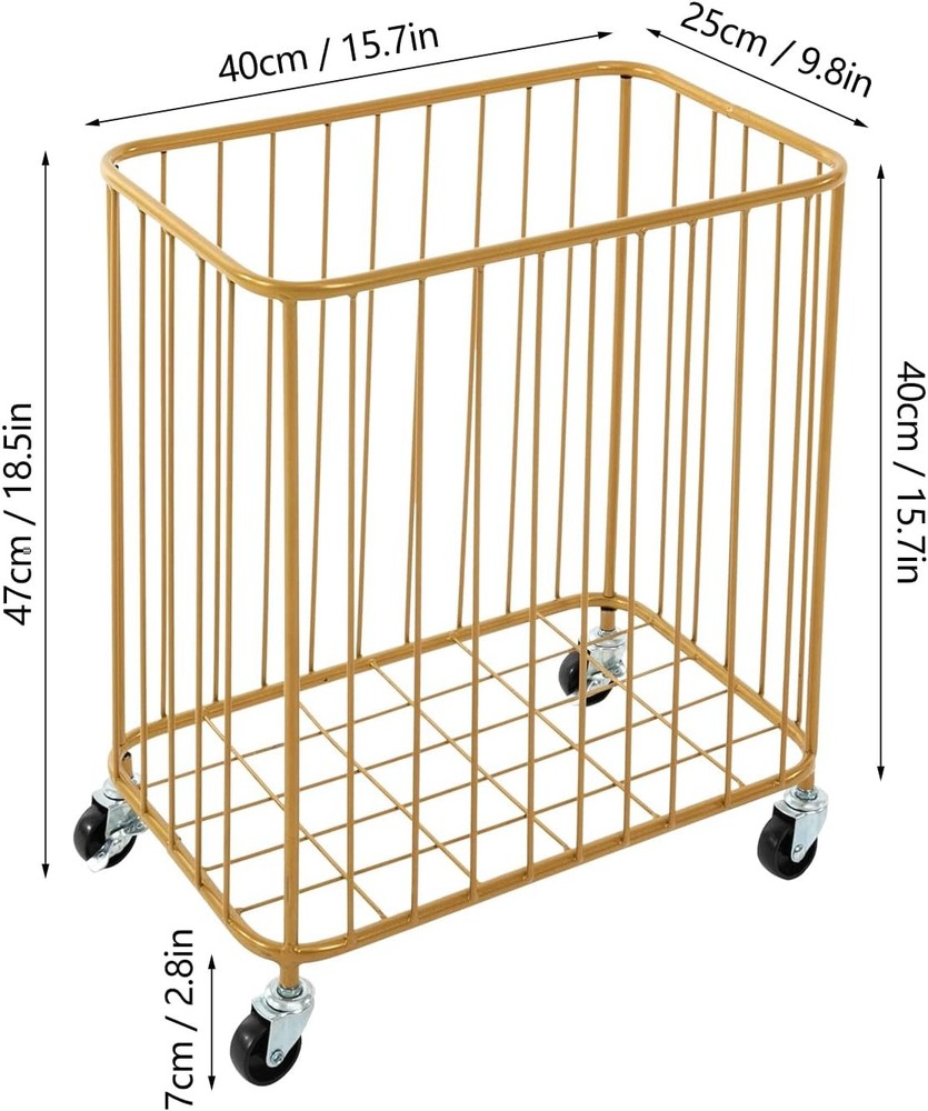 Gold Laundry Hamper With Wheels, Large Rolling Metal Laundry Basket Cart