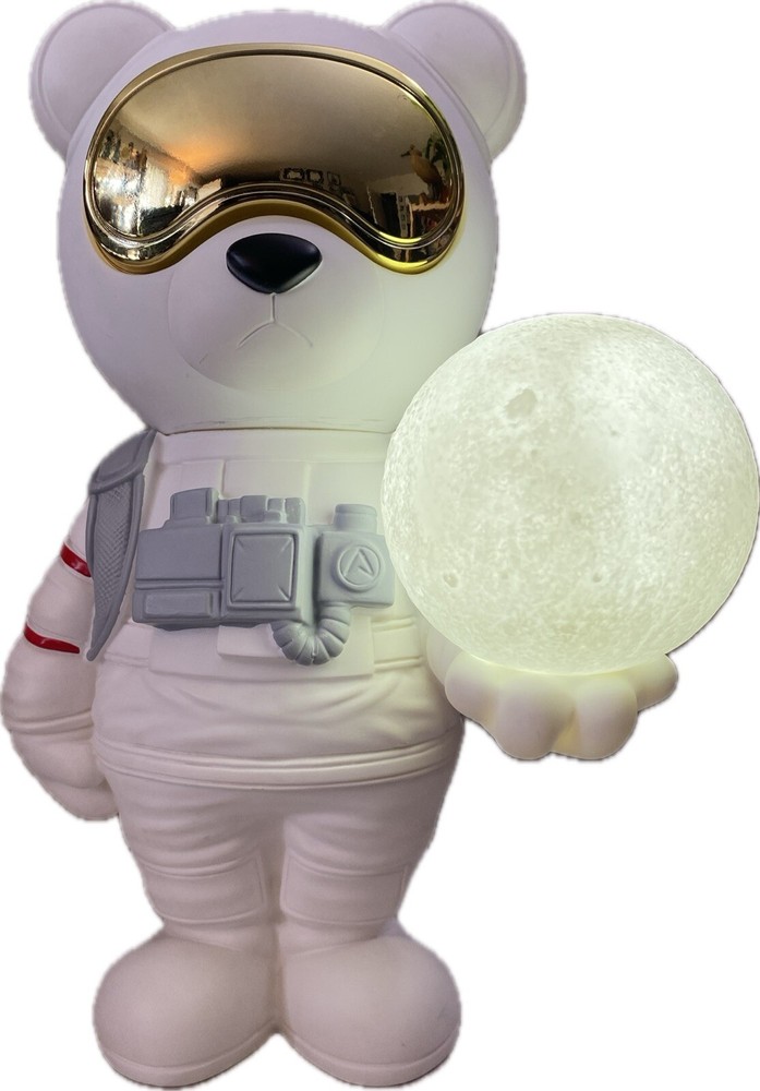 Astronaut Bear Holding Moon White LED Night Light Bluetooth Speaker Portable EUC