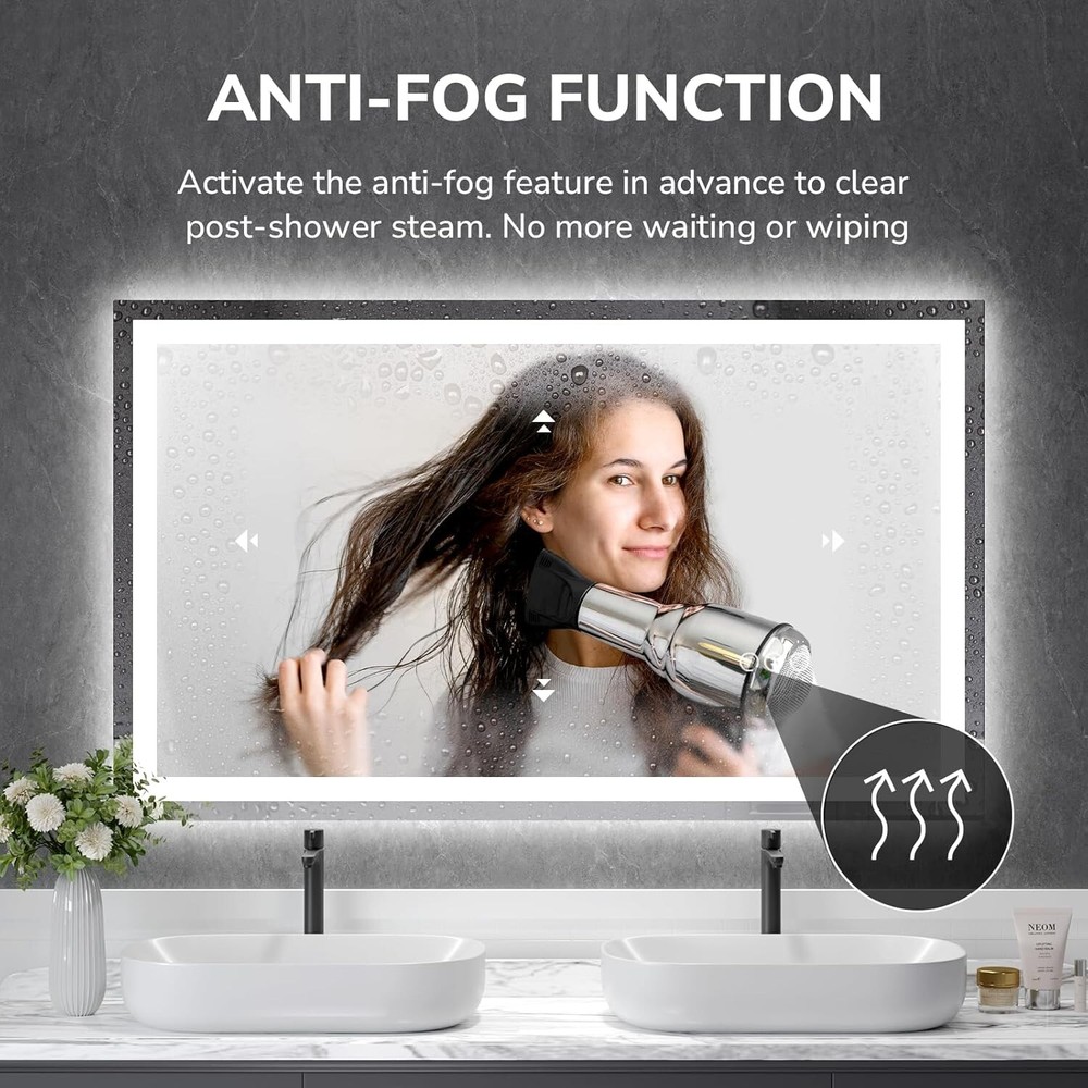 60x36" LED Bathroom Mirror Touch Lighted Vanity Mirror Dimmable Tempered Glass
