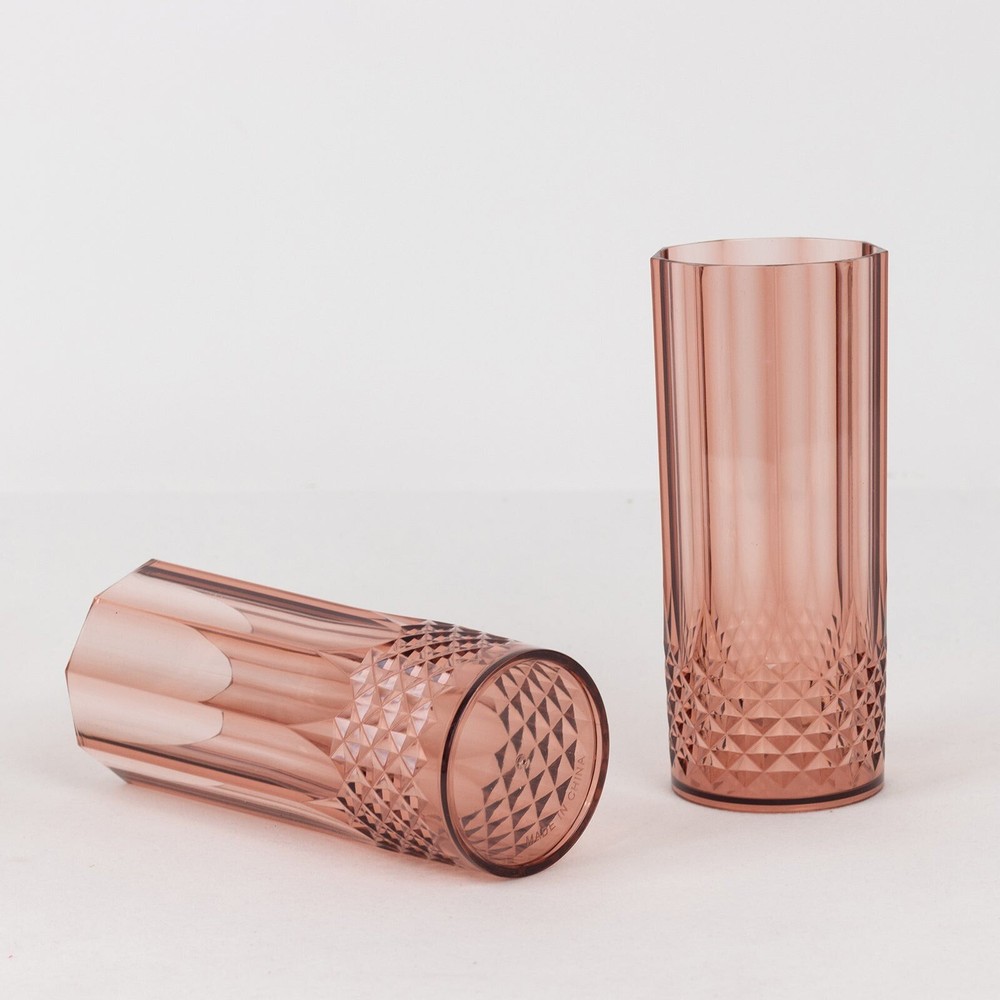 6 Dusty Rose 14 oz Crystal Plastic Drinking Glasses Party Events Tableware