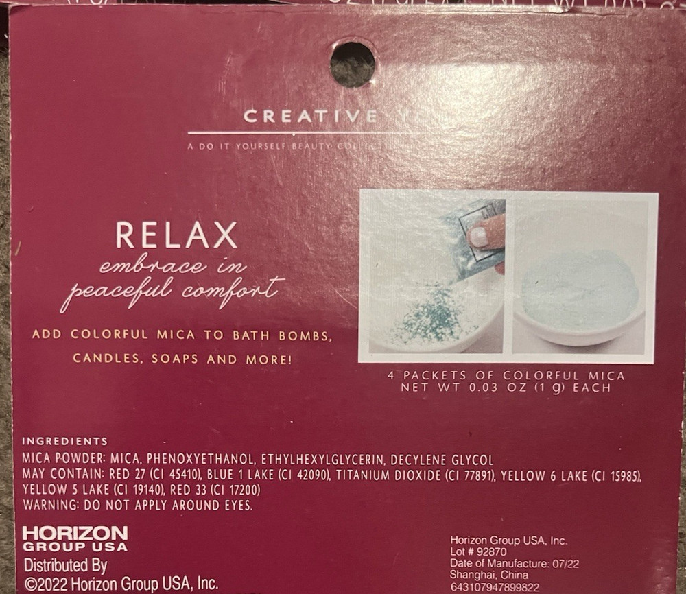 (5) PACKS WITH (4) MICA COLRANT IN EACH PACK (CREATIVE YOU) DO IT YOURSELF RELAX