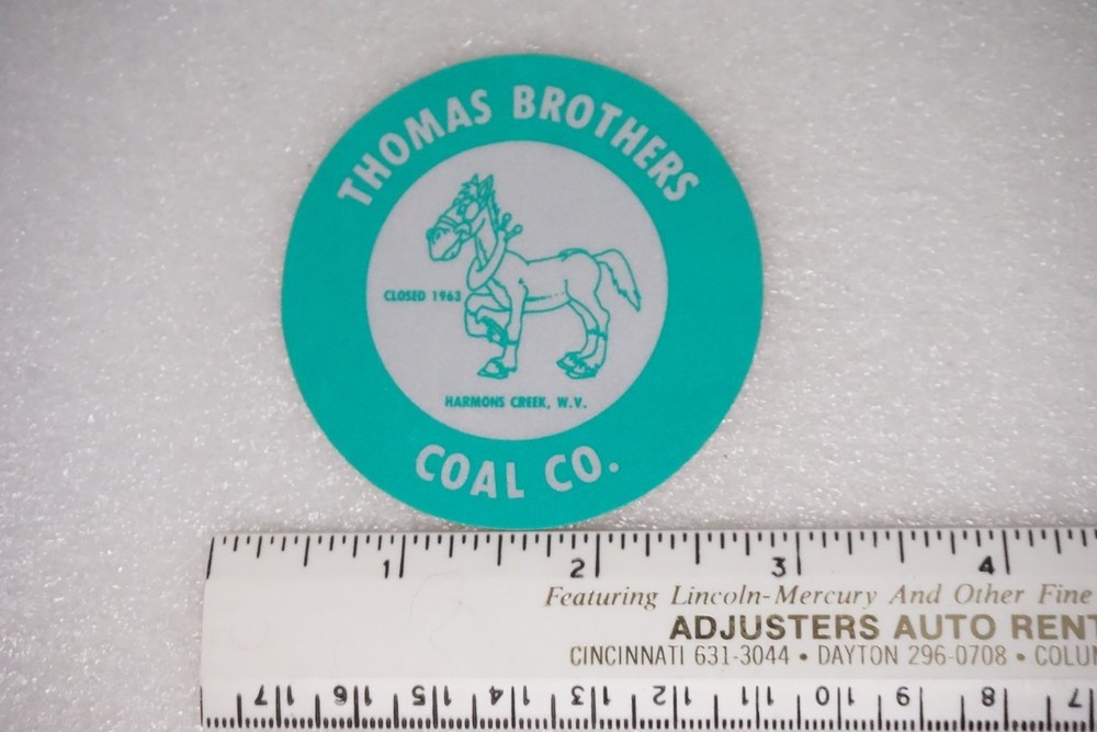 Thomas Brothers Coal Co. Decal Sticker Harmons Creek WV Mining Hard Hat