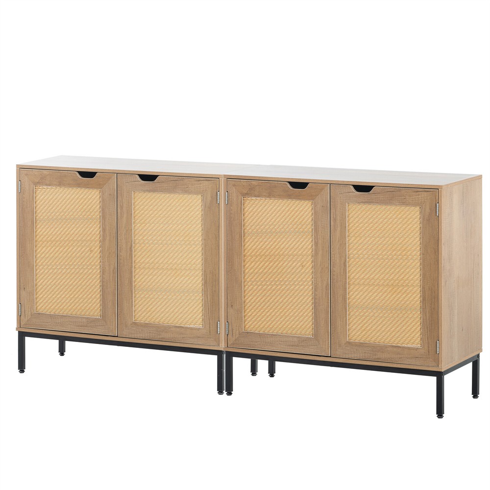 Set of 2 Rattan Storage Cabinets Kitchen Sideboard Buffet Cupboard Console Table