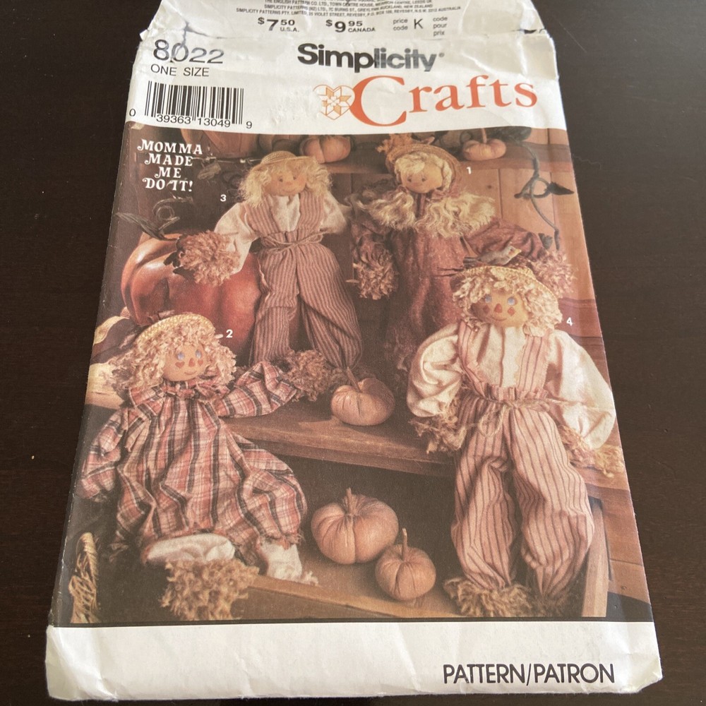 Simplicity 8022  Vintage Scarecrow Pattern  Uncut