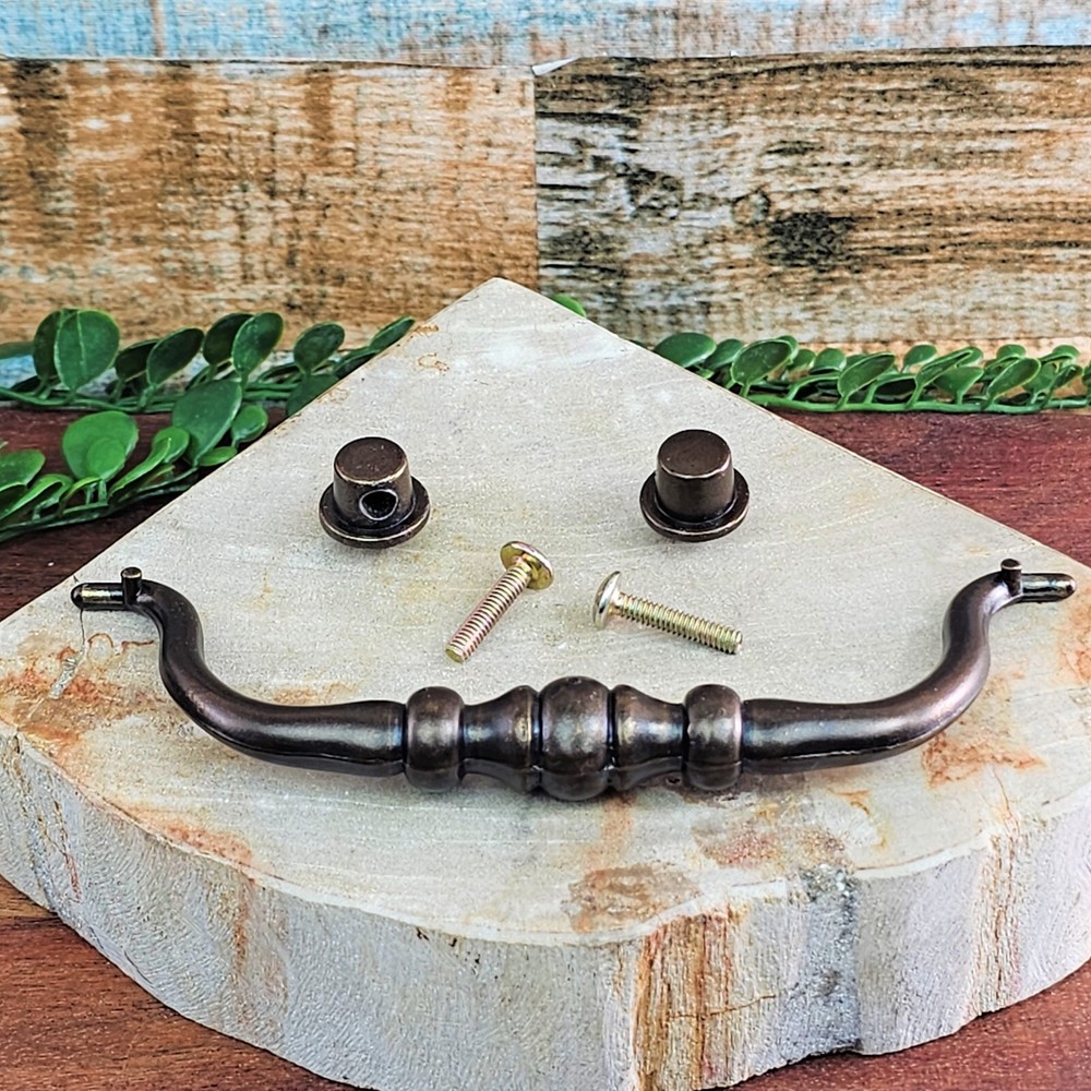 VTG Solid Brushed Antique Brass Drawer Pull Handle and Knobs Swan Neck Hardware