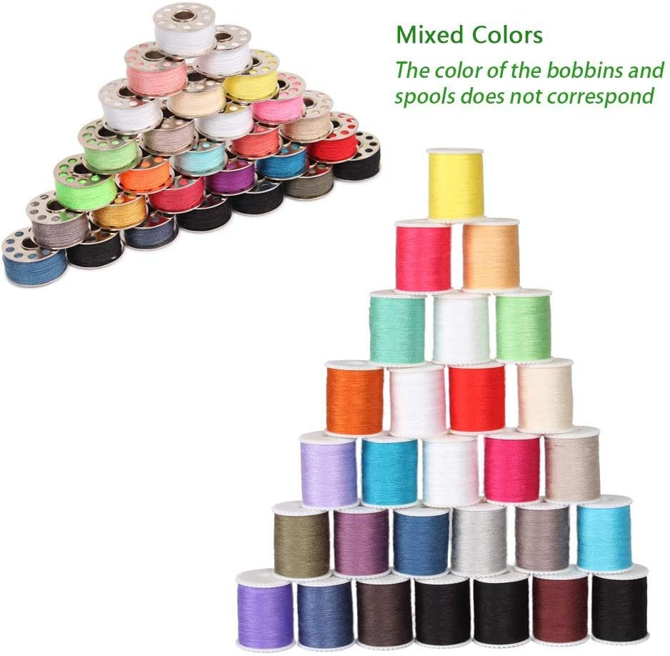 60 Pcs Bobbins Sewing Thread Kit, Polyester Mini Bobbins and Thread Spools for H
