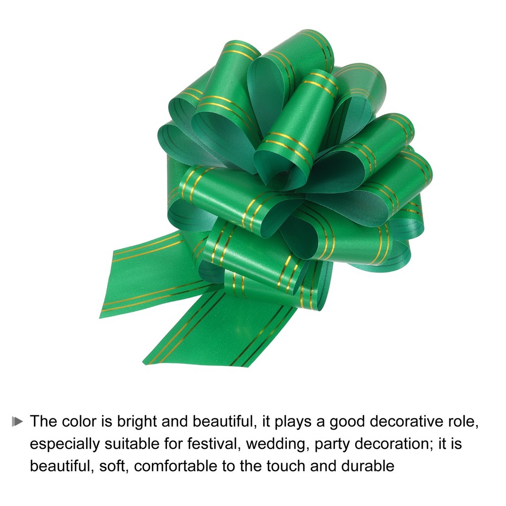 10pcs 4" Large Pull Bow Metallic Dark Green Gift Wrapping Bows with Gold Edge