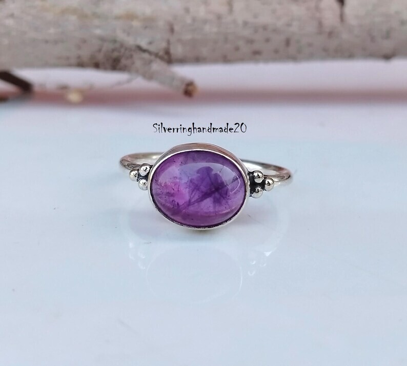 Amethyst Solid 925 Sterling Silver Statement Handmade Women Ring, All Size M1657