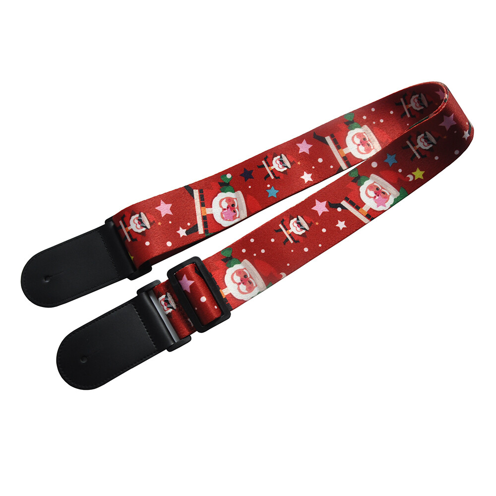Christmas Pattern Guitar Strap Polyester Woven Leather Head 2'' wide