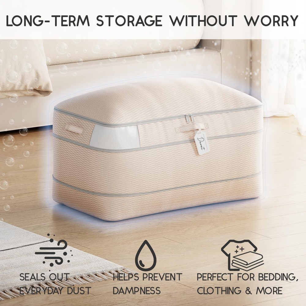 Compression Storage Bags Comforters 4 Pack Long Large 100L 3-Layer Beige