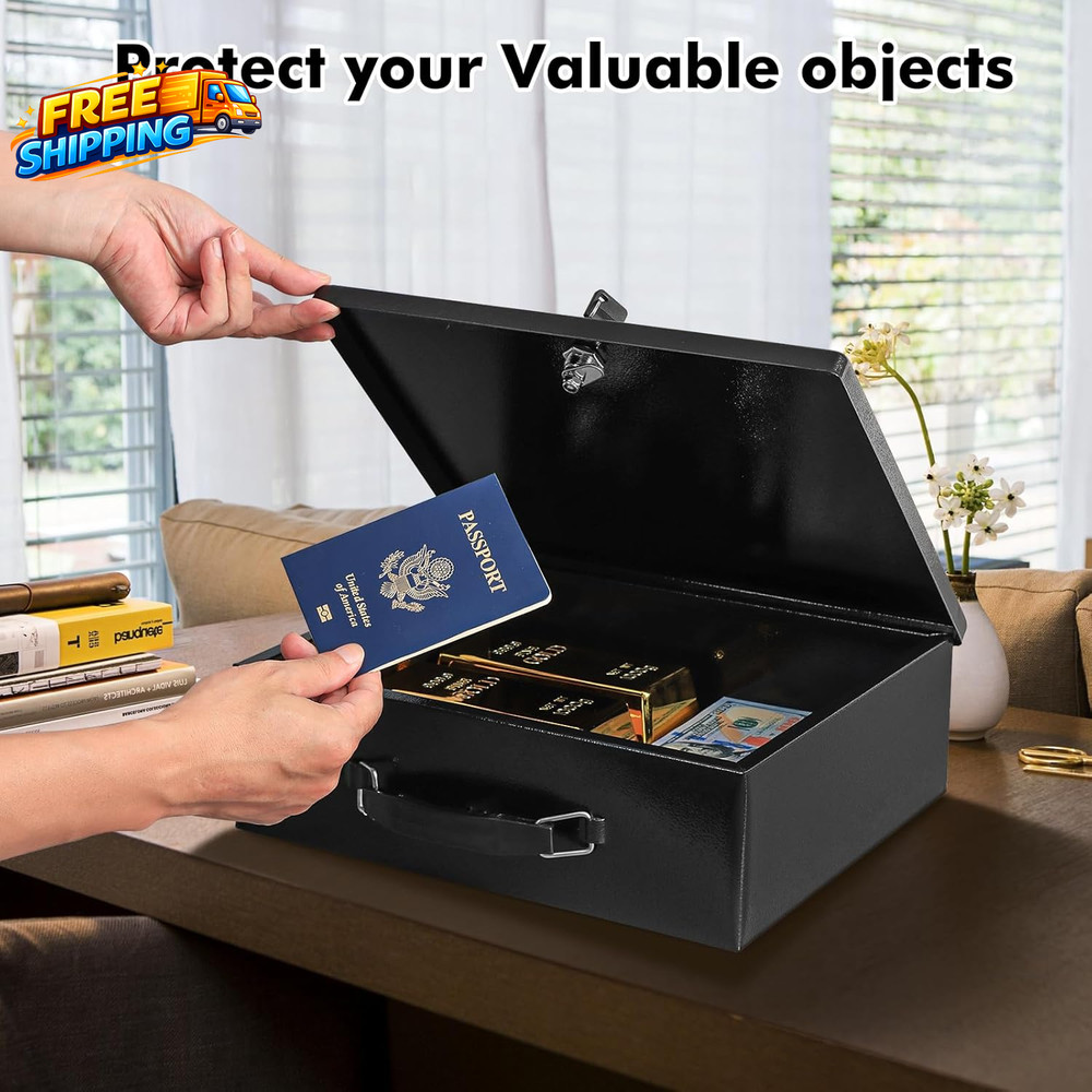 Fireproof Document Box with Key Lock Small Lock Boxes for Personal Items Fire