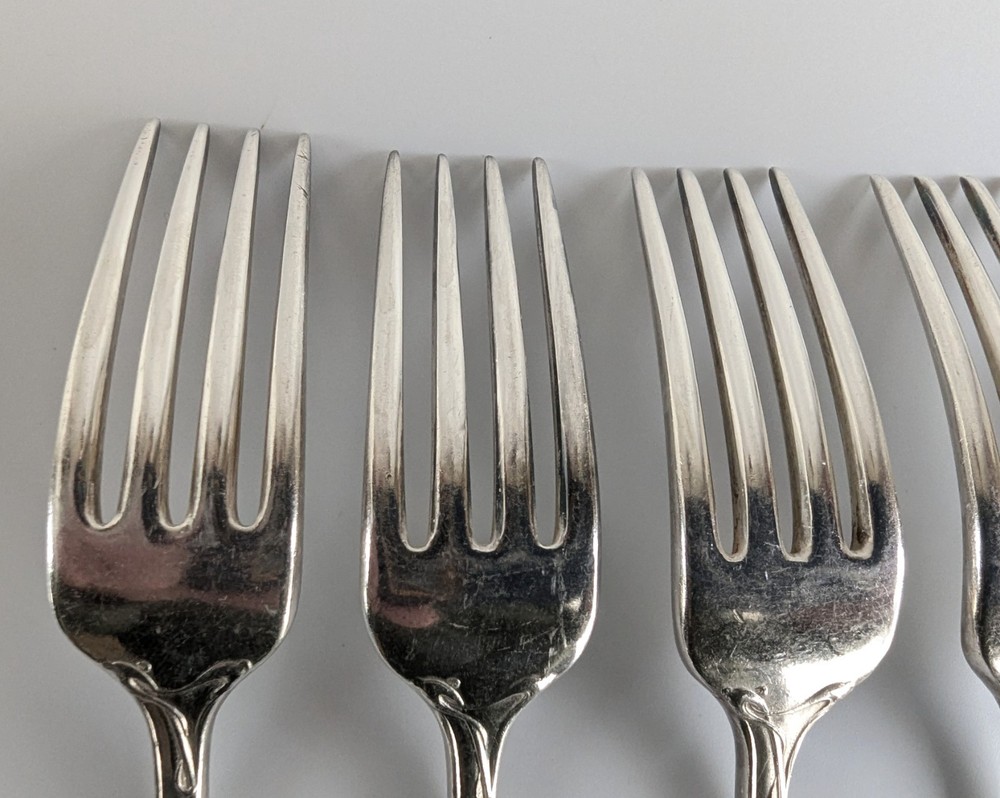 6 Reed & Barton Modern Art Dinner Forks circa 1904 No Monogram 7" Silverplate