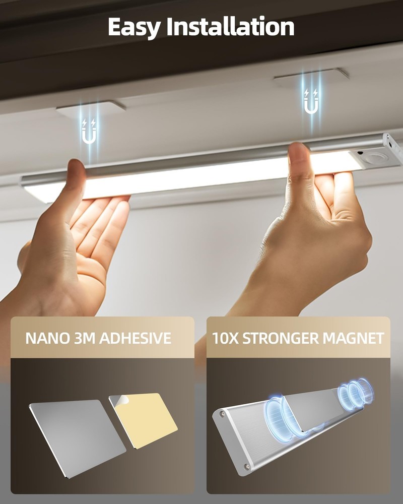 4-Pack Under Cabinet Lighting Wireless,LED Rechargeable Motion Sensor Light I...