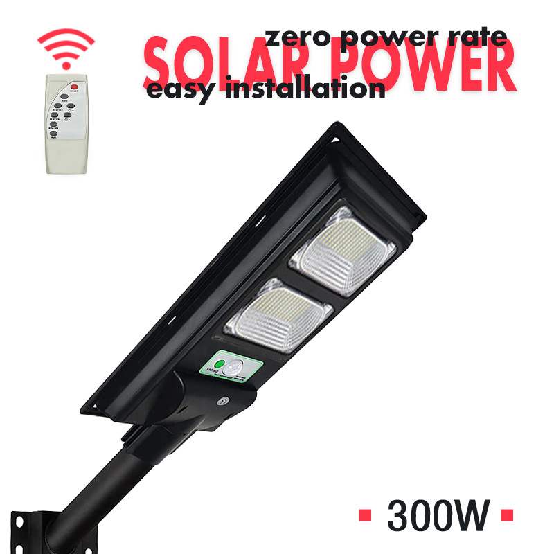 DIM Solar LED Street Light Sensor Dusk Timer Remote Control Cool White Yard 300W