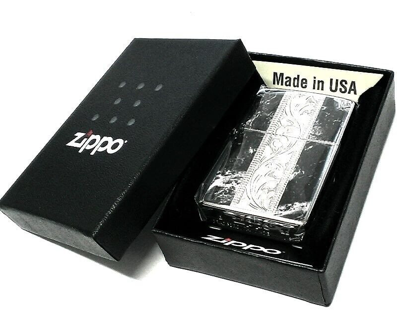 Zippo Lighter Marble Engrave Arabesque Silver Black Etching Regular Case Japan