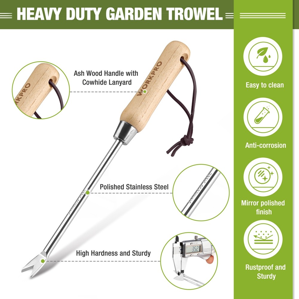 WORKPRO Weeder Puller Tool Wood Handle Weed Remover Tool 2-Pronged Fork Polished