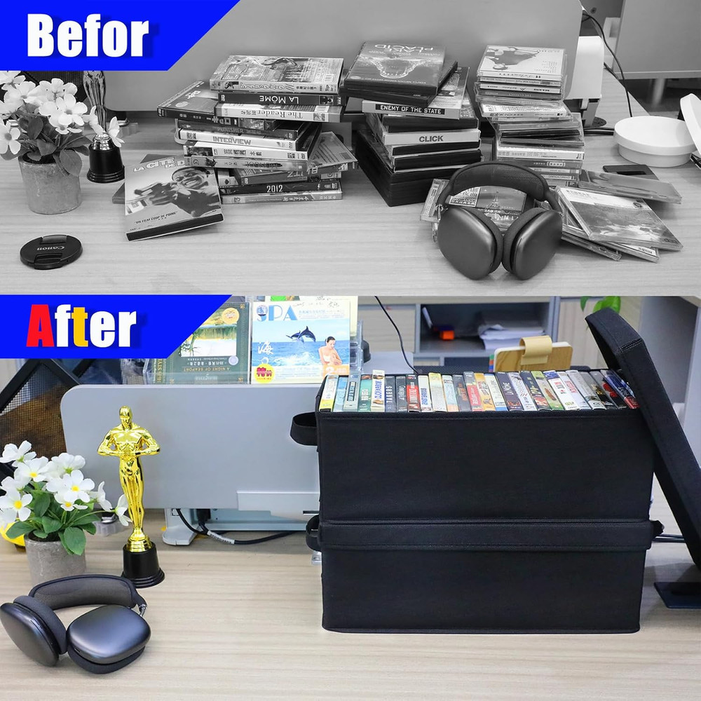 DVD Storage Boxes, 6P Larger DVD Storage Cases with Lid, Stackable Fabrics Media