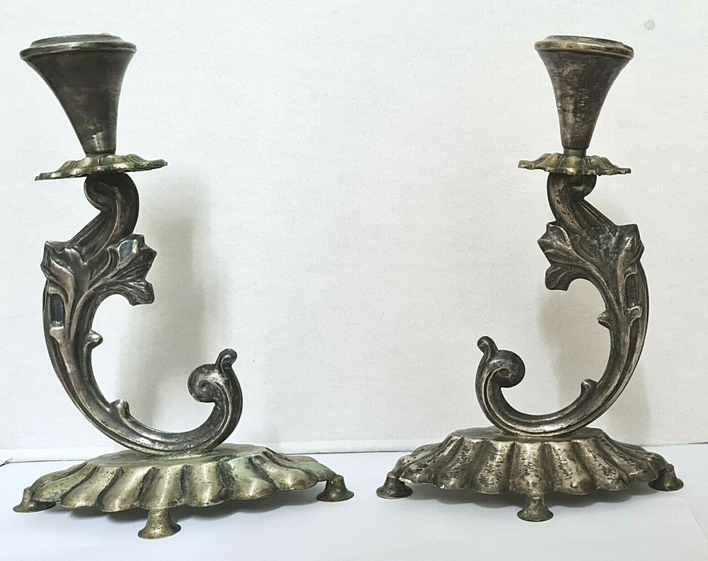 pair of decorated silver candlesticks Signed 800