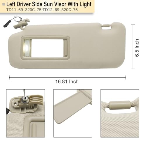 Left Driver Sun Visor Compatible with Mazda CX-9 2010-2015 Sun Driver Beige