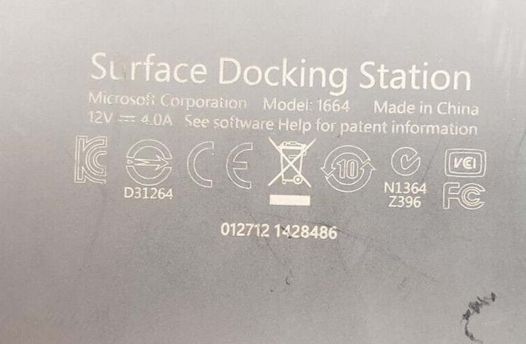 Microsoft Surface Pro & Surface Pro 2 Docking Station 1664 w/ AC Power Adapter