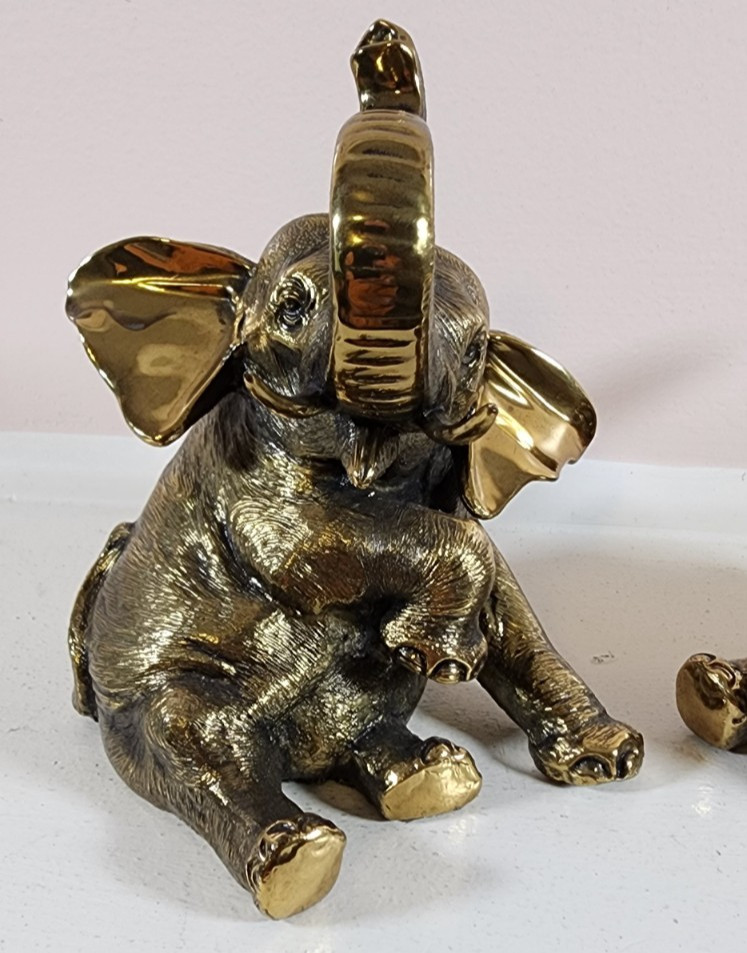 Vintage Elephant Bookends Gold Tone