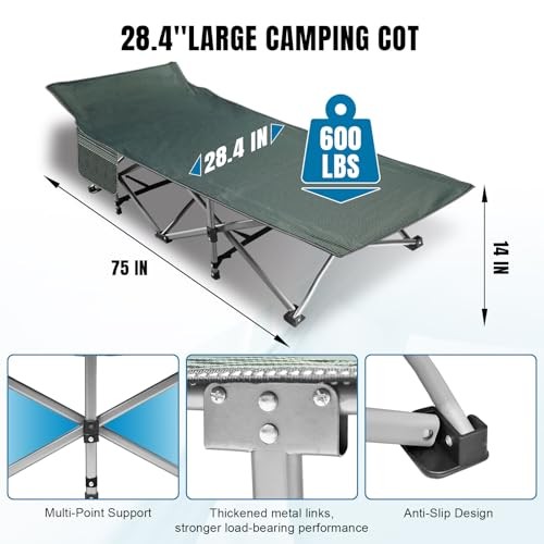 Camping Folding Cot with Mattress for Adults with 600lbs Max Load, Heavy Black
