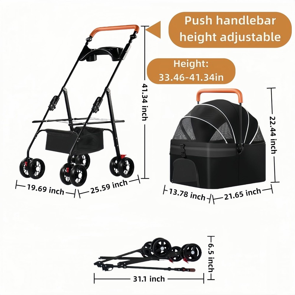 Pet Stroller for Medium Small Dogs/Cats - 4 Wheels Foldable Dog Stroller with...