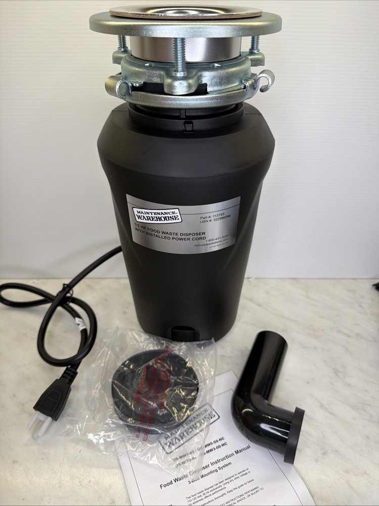 MAINTENANCE WAREHOUSE 113743: 1/2HP Food Waste Disposer W/ Installed Power Cord