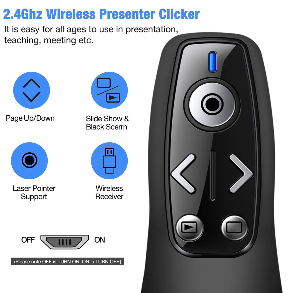 Presentation Clicker Wireless Presenter Remote for PowerPoint, Powerpoint Cli...