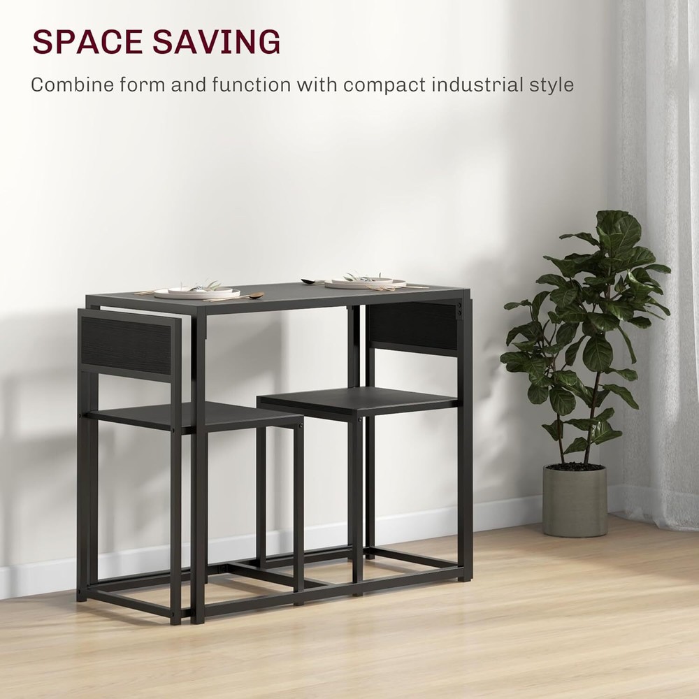 HOMCOM 3-Piece Industrial Dining Table Set for 2, Kitchen Table and Chairs