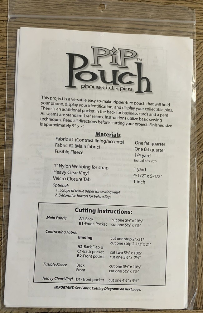 Pip Pouch Phone Holder Zebra Patterns Sewing Pattern